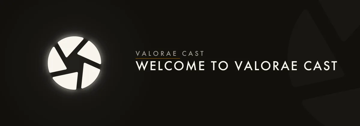 The #welcome header banner from the VALORAE Cast Discord server